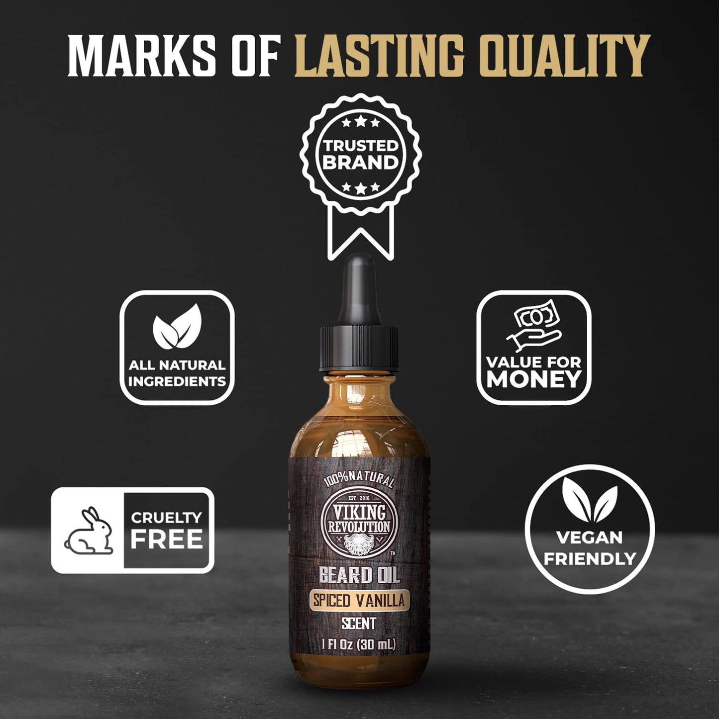 Viking Revolution Sandalwood Beard Oil for Men - Natural Mens Beard Oil with Argan Oil and Jojoba Oil - Beard Softener, Strengthens and Moisturizes - Beard Conditioner for Men (Sandalwood, 1 Pack)