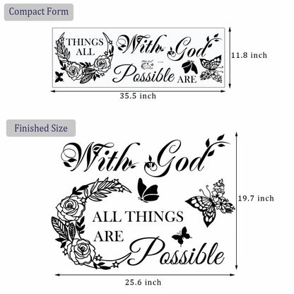 Inspirational God Things are Possible Vinyl Wall Sticker Peel and Stick Quote Bible Sticker Christian Wall Decor Quote Wall Art Stickers for Home Walls Living Room Bedroom Decoration