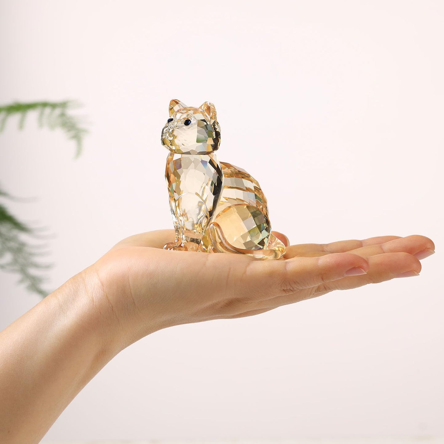 DOJOZ Crystal Cat Realistic Animal Kitten Art Figurine Collection Table top Ornament Statue Home Decor (White)