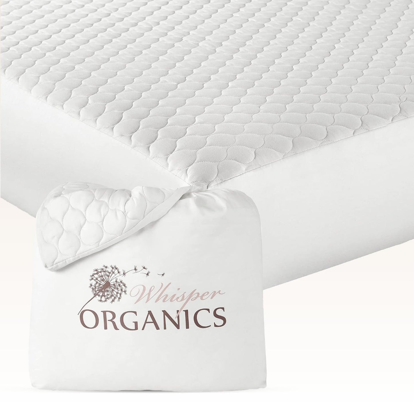 100% Cotton Organic Mattress Pad - Breathable & Cooling Mattress Protector Cal King - Premium 300GSM Quilted and Machine Washable - Fairtrade & GOTS Certified Bed Protector (White, Cal King)