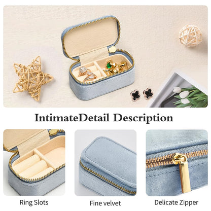 TAIMY Mini Jewelry Travel Case, Velvet Small Travel Jewelry Box, Portable Jewelry Travel Organizer Box for Rings Earrings Necklaces, Gifts for Women Girls(Blue)
