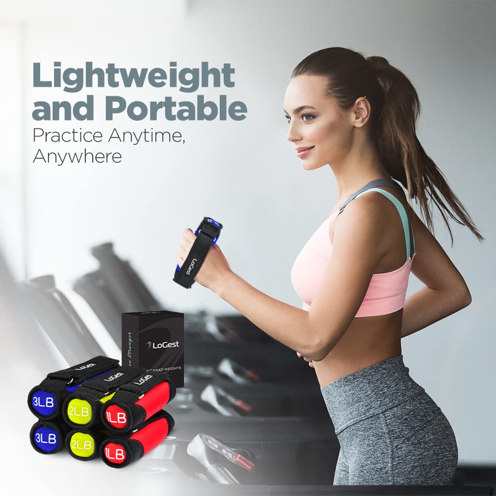 LoGest Soft Hand Weights with Adjustable Straps - Comes in 1LB Weights 2LB or 3LB 4LB - Comfortable Secure Weighted Neoprene Dumbbells with Straps for Walking Running Cardio Workout Physical Therapy