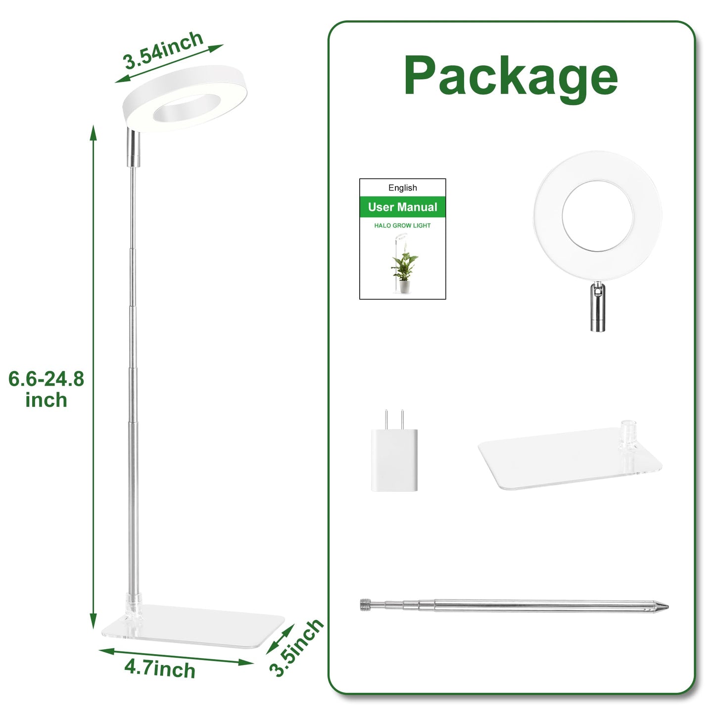 White Grow Lights for Indoor Plants Full Spectrum, 48 LEDs Plant Light for Indoor Plants, Height Adjustable, Small Halo Growing Lamp with Base, Auto Timer 3/9/12H, 3 Light Spectrums,10 Brightness
