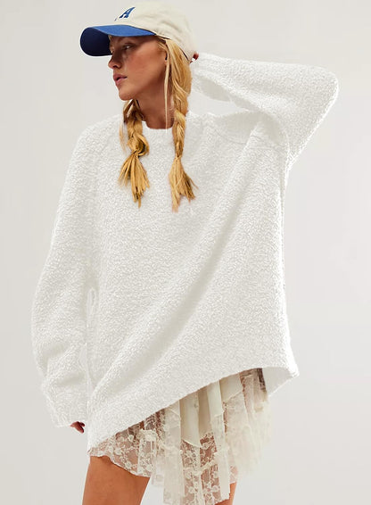 Beaully Women's Oversized Long Sleeve Crewneck Fuzzy Knit Warm Sweaters 2025 Fall Pullover Sweater Tops