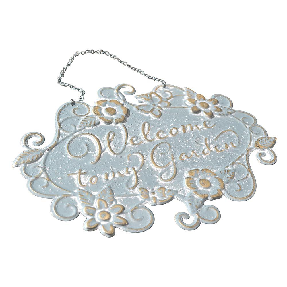 All Chic Welcome to My Garden Sign Hanging Yard Sign for Garden Decor Rustic Farmhouse Backyard Outdoor Wall Decor(Blue)
