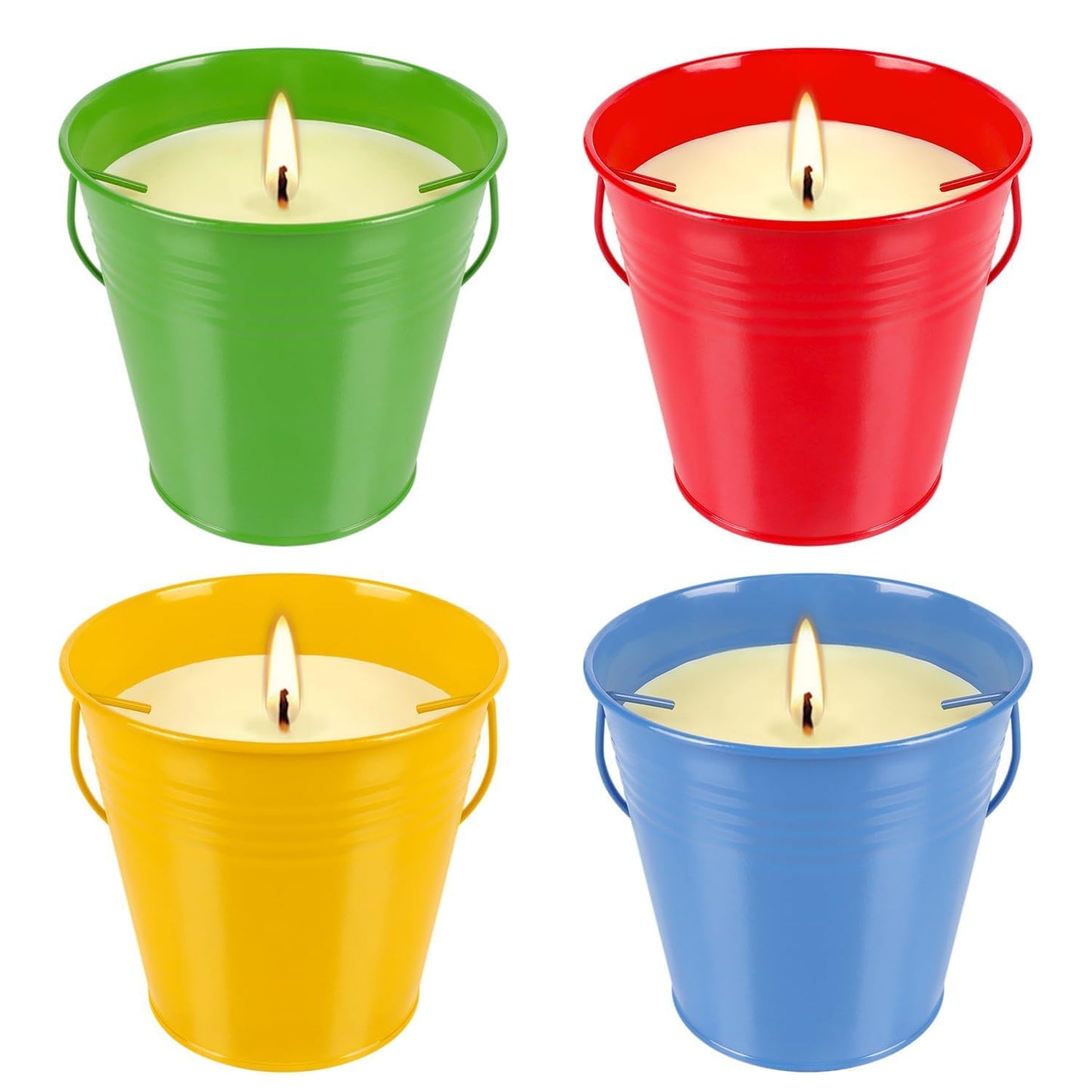 4 Pack 12oz Citronella Scented Candles, Colorful Metal Bucket Candles with Handle, Smokeless Clean Burning Candles for Home, Patio, Camping & Outdoor Gatherings