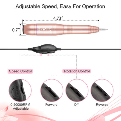 Portable Electric Nail Drill File Machine with Acrylic Nail Kit Set Professional 20000rpm Manicure Pedicure with Sanding Bands Brush for Nail Art Gel Nail Polish Tips Clippers