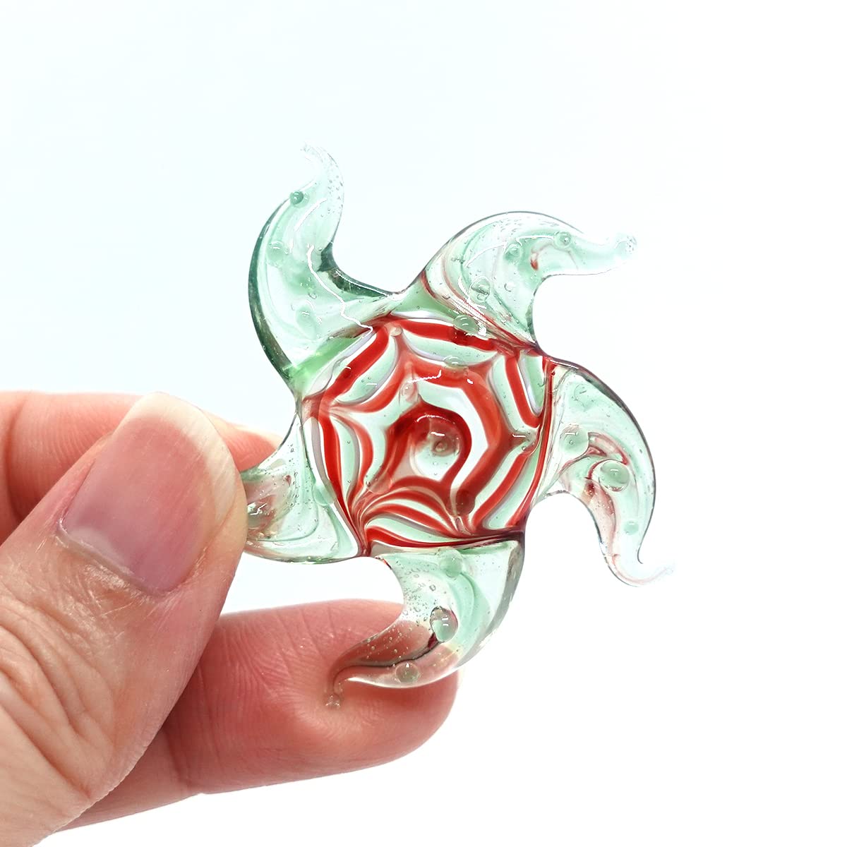 Sansukjai Starfish Tiny Figurines Hand Blown Glass Art Animals Sea Collectible Gift Home Décor (Green Red)
