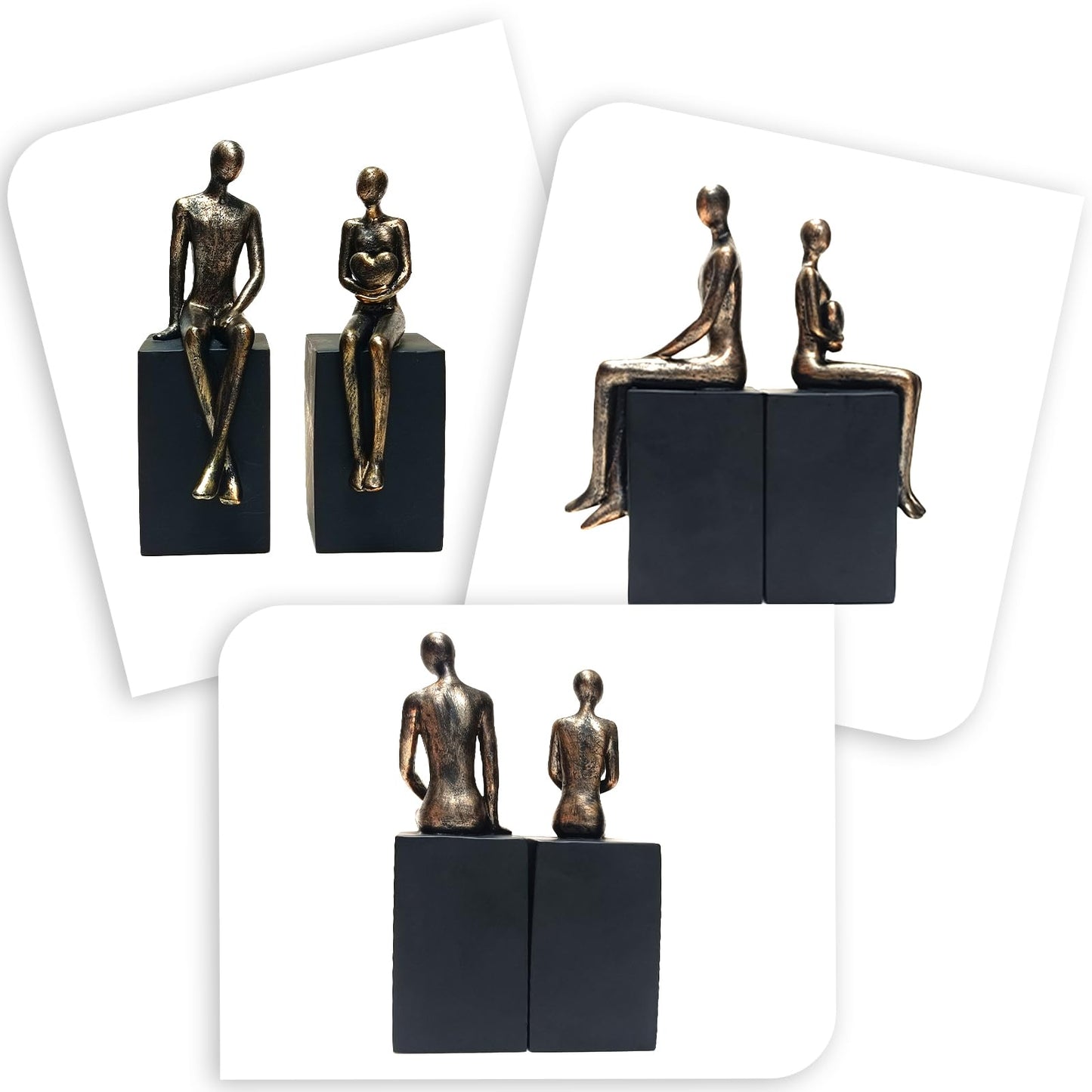 Heavy Duty Book Ends for Shelves,Iron Decorative Bookends,Reading Couple Figurine Bookends for Shelves,Non-Slip Book Holder, Modern Creative Office Company Bookends Ornament Decorations