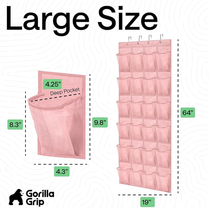 GORILLA GRIP Over the Door Shoe Organizer, 24 Large Breathable Mesh Pockets