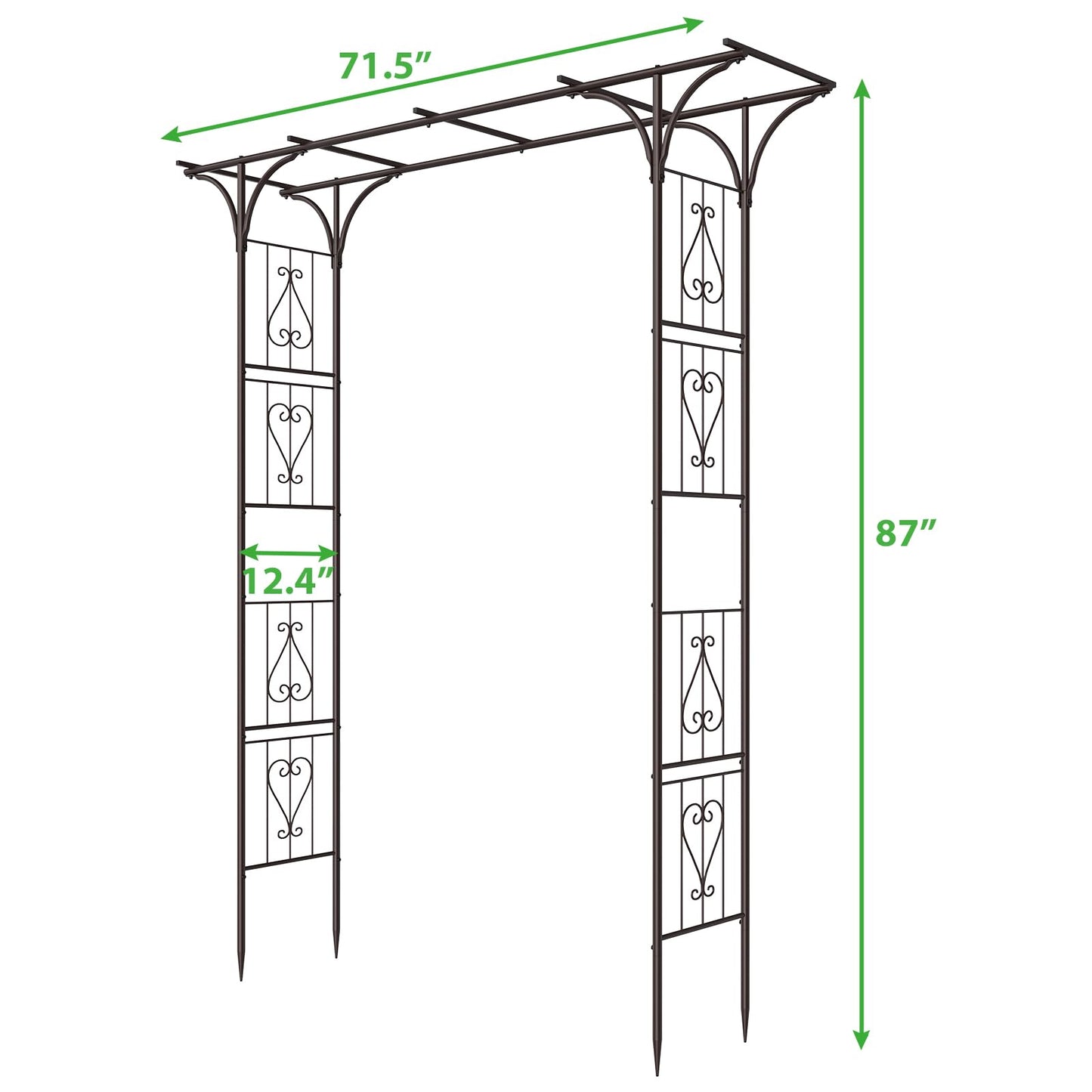 OUSHENG 87in Garden Arbor, Metal Arch Trellis for Climbing Plants Outdoor, Steel Archway for Wedding Ceremony Party Christmas Decoration Decor Pergola Backyard Lawn, Brown