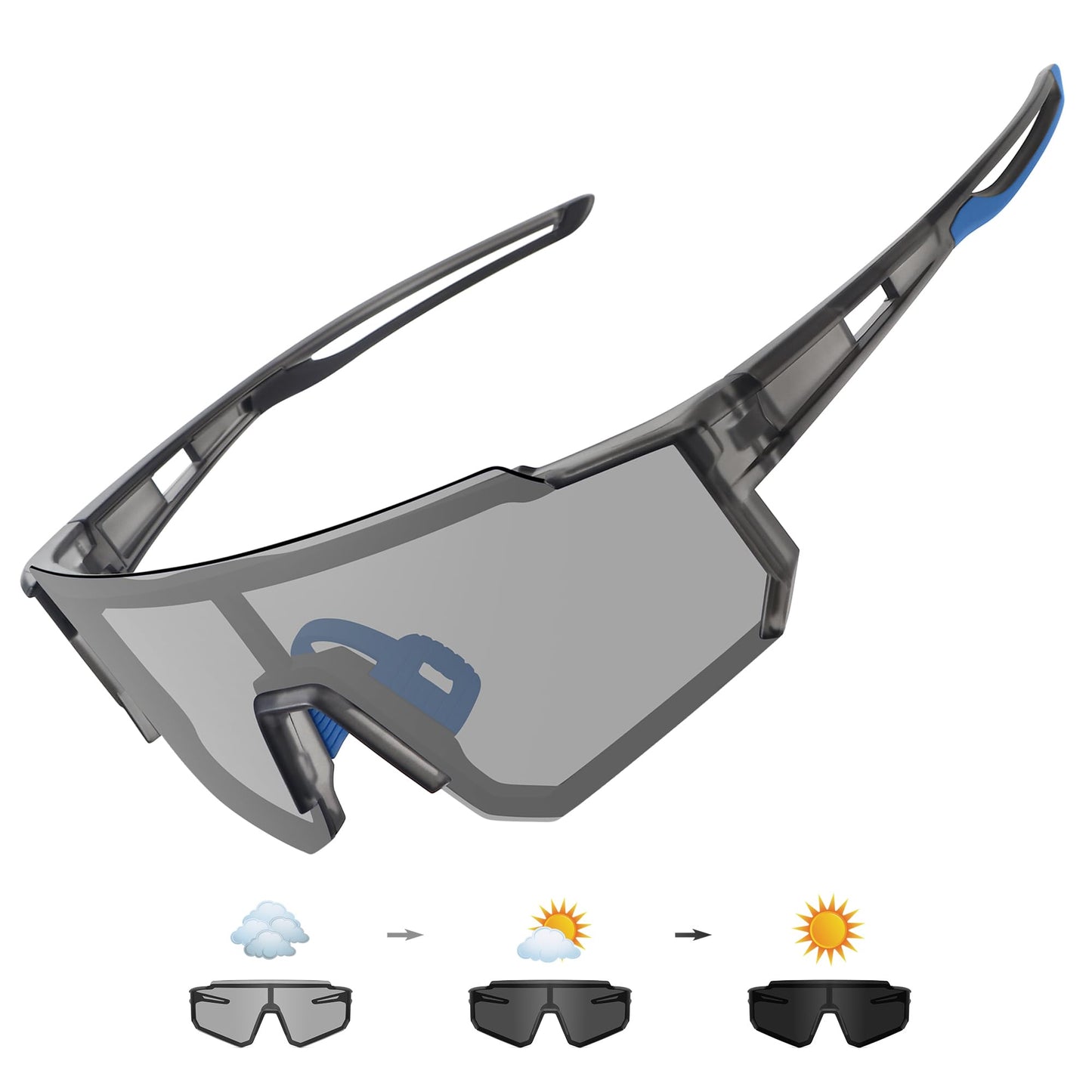 STORYCOAST Polarized Sports Sunglasses for Men Women,Driving Fishing Cycling Mountain Bike Sunglasses UV400 Protection Clear Gray Frame-photochromic Lens