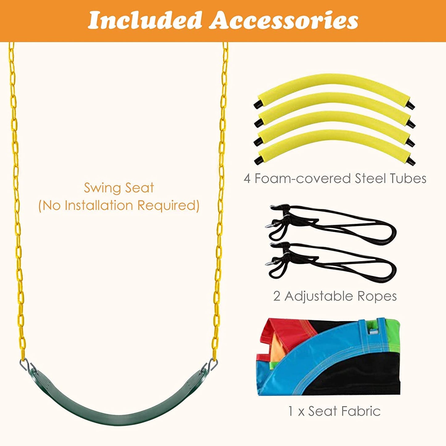 HONEY JOY 660lbs 2 Seat Metal Swing Frame Set with Saucer Swing & Belt Swing, Heavy Duty A-Frame Kids Swing Stand w/Ground Stakes and Adjustable Ropes, Outdoor Swing Sets for Backyard