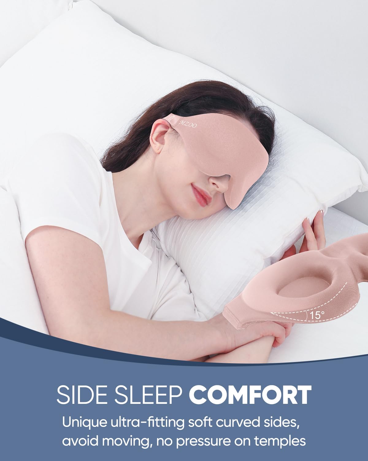 MZOO Luxury Sleep Eye Mask for Side Sleeper Men Women, Zero Eye Pressure 3D Sleeping Mask, Light Blocking Patented Design Night Blindfold, Soft Eye Shade Cover for Travel, Black