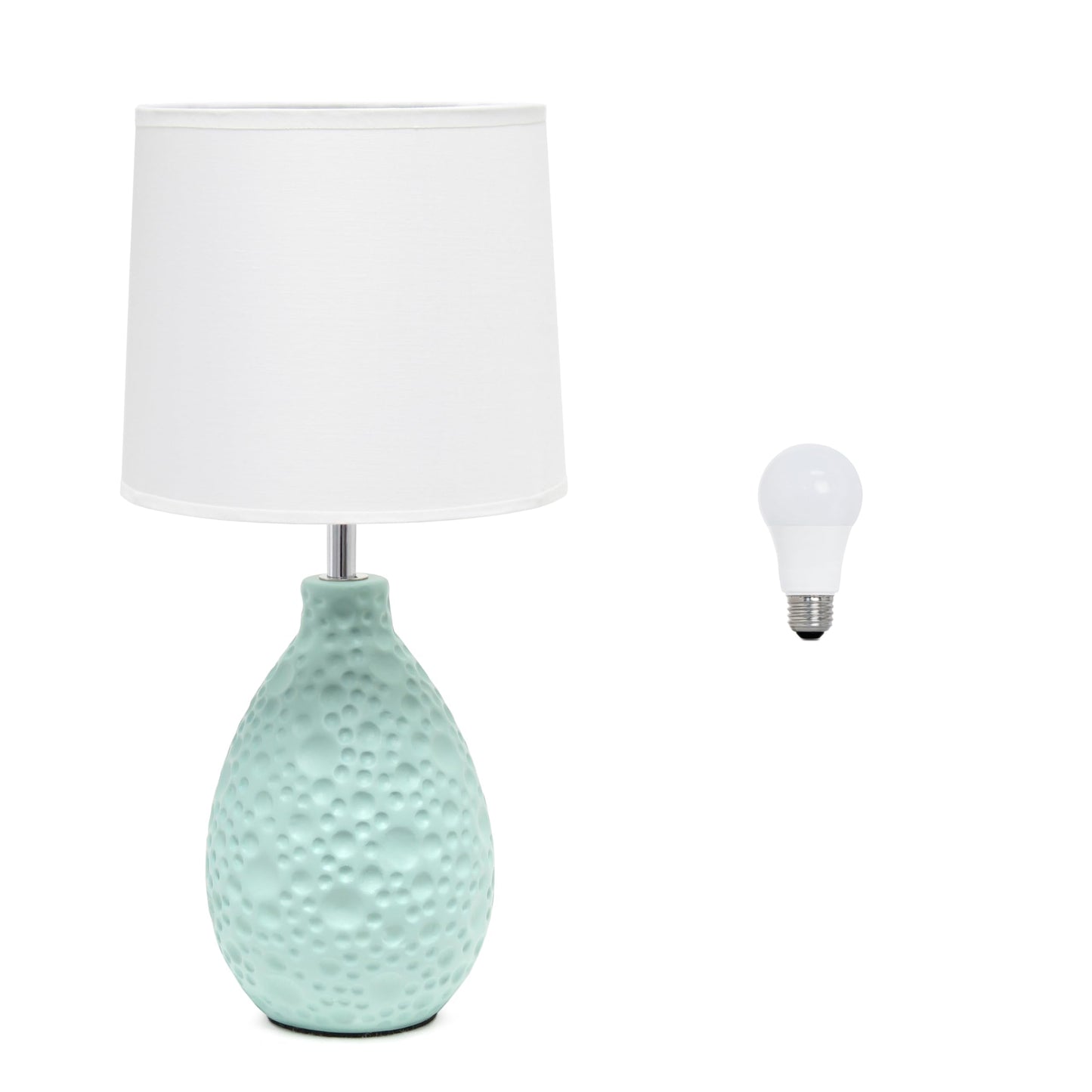 Simple Designs LT2003-BLU-LB 14.17" Textured Stucco Ceramic Oval Table Lamp with LED Bulb, Blue