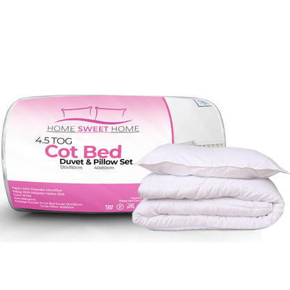 Home Sweet Home UK Toddler Cot Bed Duvet And Pillow Set - 100% Microfiber Anti Allergy 4.5 Tog Junior Baby Duvet And Pillow - Toddler Bedding Cot Bed Set 120 x 150 cm