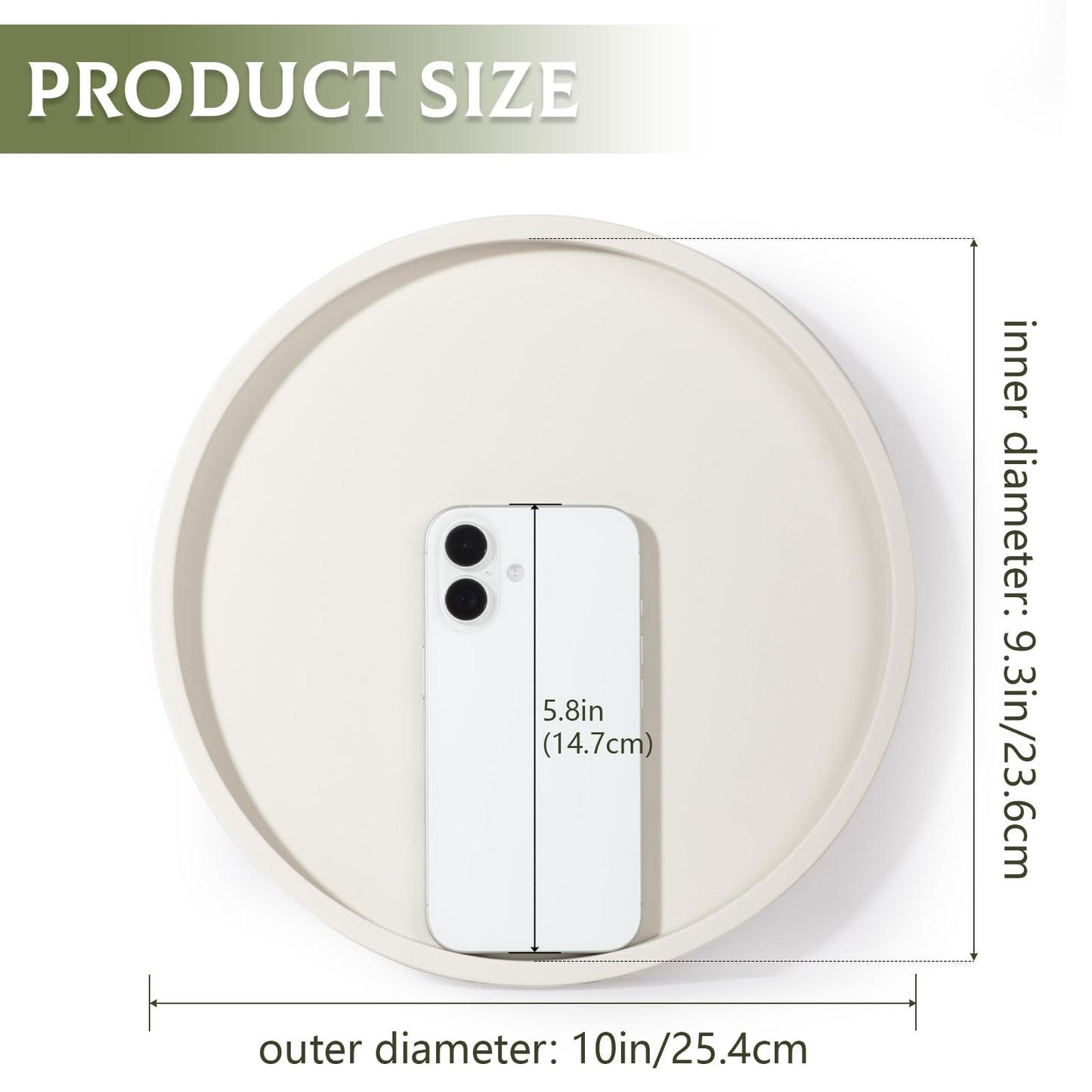Silicone Bathroom Tray Round Vanity Tray Decorative Soap Holder Kitchen Countertop Organizer Coffee Table Decor for Candle, Perfume, Plant, 10 Inch, Beige