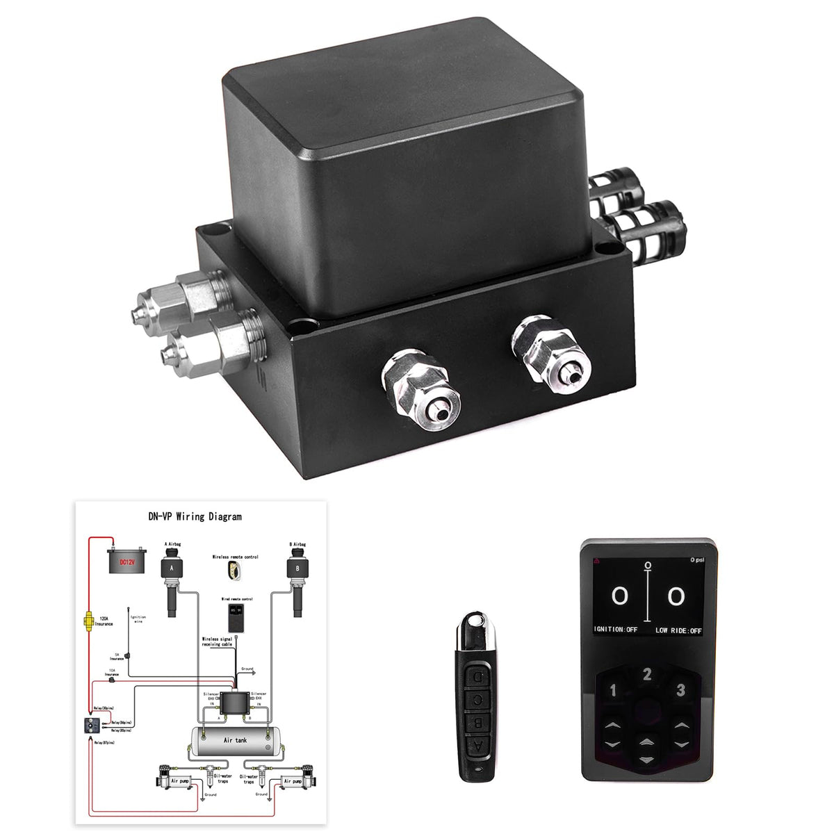 Air Management Top Grade 4-Valve Air Suspension System kit, Electronic Controll System/wireless remote control/pneumatic/airlift 3-Stages Memory ﻿