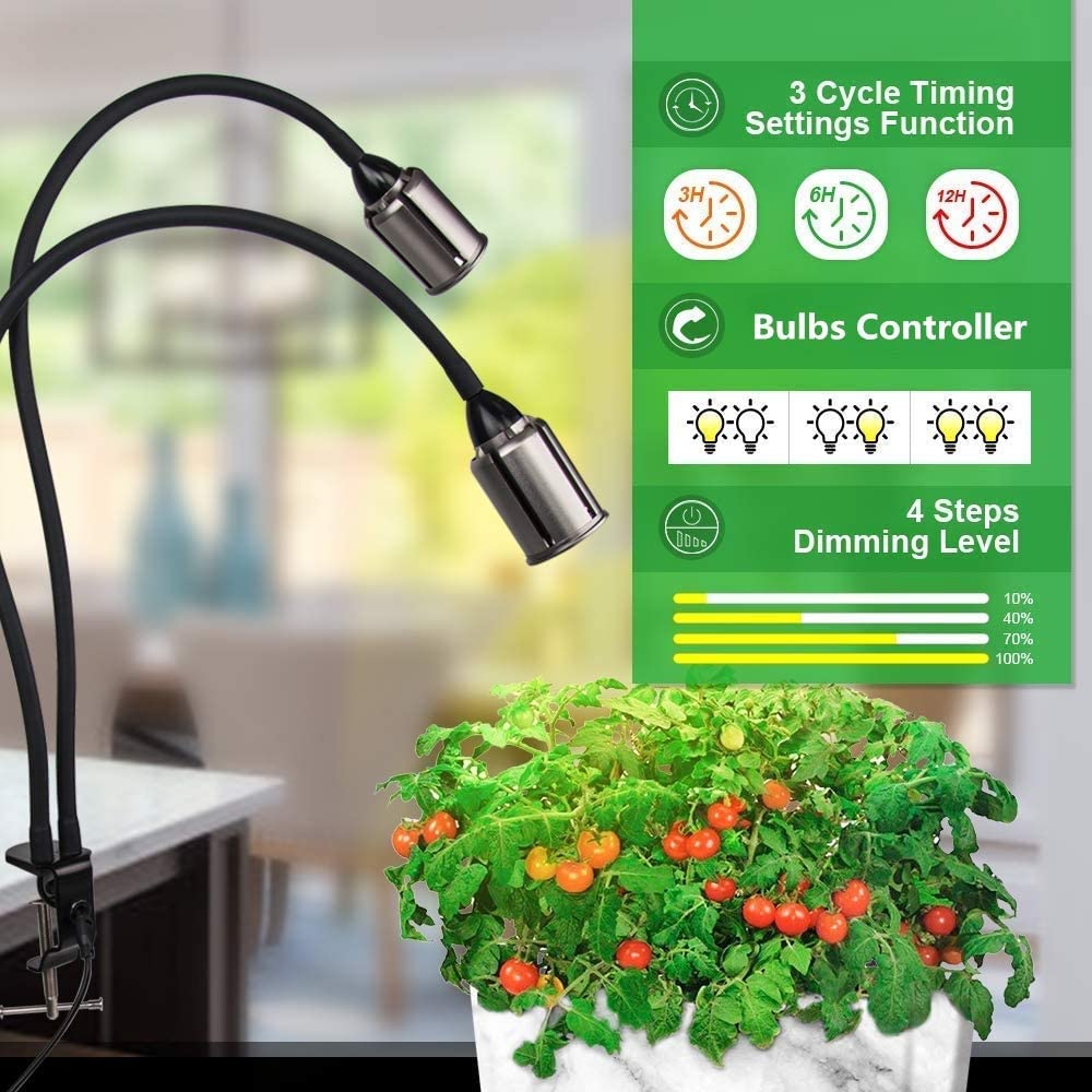 Bozily Clip-on LED Grow Lights for Indoor Plants Full Spectrum, Sunlight Growing Lamp with 3/6/12/24H Timer,5 Dimming 75W COB Sunlike House Plant Grow Light,Heat Lamp for Indoor Plants Seedling