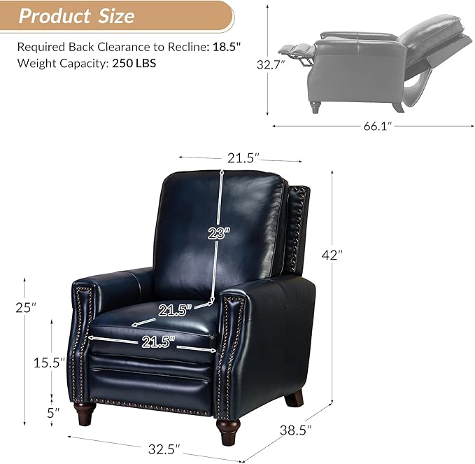 HULALA HOME Genuine Leather Manual Recliner Chair