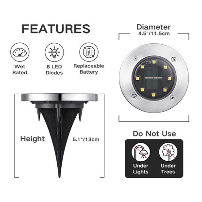 Joomer Outdoor Solar Garden Lights, 8 LED Solar Powered Ground White Lights Waterproof Garden Solar Disk Lights for Pathway Yard Walkway Patio Lawn Path(12 Pack)