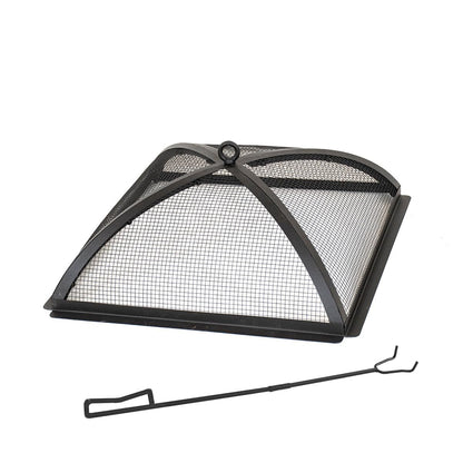 Blue Sky Outdoor Living Square Domed Steel Spark Screen and Screen Lift for 22" Square Peak Patio Fire Pit, Black