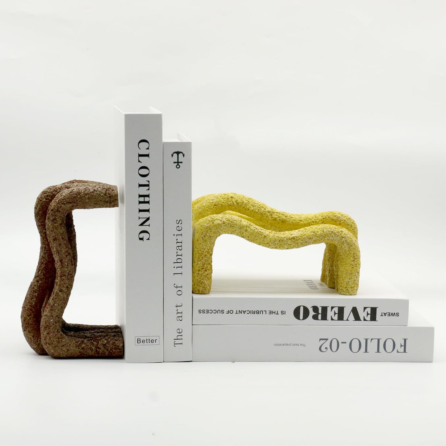 Lukitas Curved Wave Decorative Bookends - Heavy Duty Non-Slip Book Holders, Modern Artistic Ornaments for Office Home Bookshelf Decor, Resin 7.5''