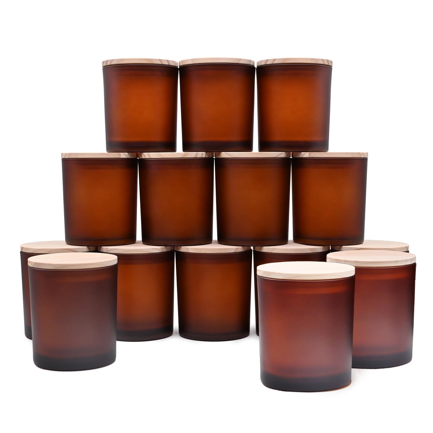 SHOWIN 10 OZ Thick Candle Jars for Making Candles 15 Pcs, Empty Jars with Wood Lids for Candle Making, Sample Container, Frosted Brown
