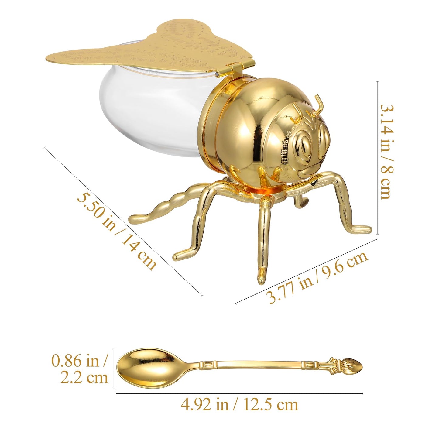 Cabilock Metal Honey Bee Sugar Salt Jar with Spoon European Style Condiment Container with Lid for Kitchen Countertop Spice Storage 5 5 Inch X 3 8 Inch