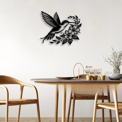 LIYOUYA Hummingbird Flower Metal Wall Decor - Rustic Farmhouse Room Decor Black Wall Art Home Decor for Living Room, Dining Room, Courtyard (Black)