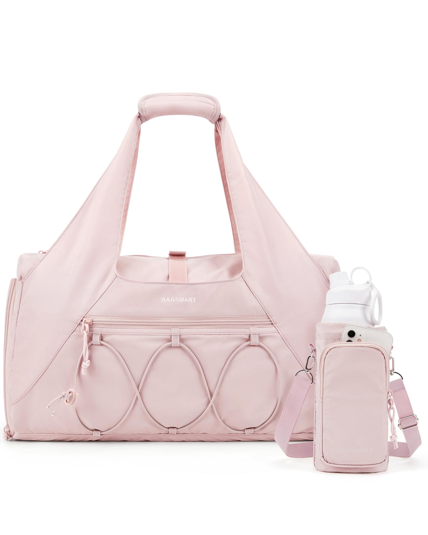BAGSMART Gym Bag for Women, Lightweight Duffel with Shoe Compartment, Tote Bag with Wet Pocket for Yoga Travel, Pink