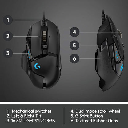 Logitech G502 Lightspeed Wireless Gaming Mouse with Hero 25K Sensor, PowerPlay Compatible, Tunable Weights and Lightsync RGB - Black