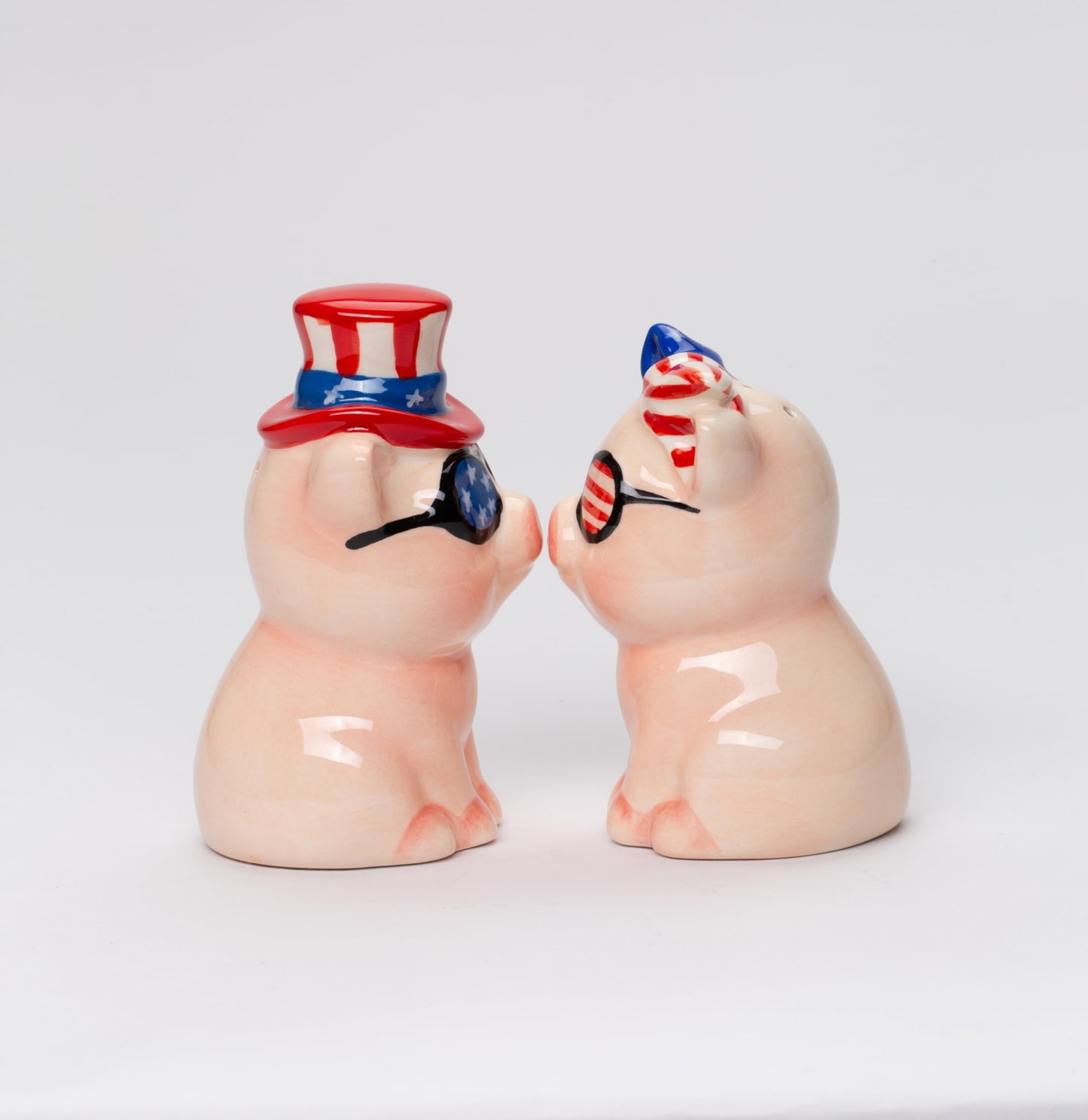 21083 Fine Ceramic Cute Patriotic Fourth of July Love Couple Pig Salt & Pepper Shakers Set, 3-1/2" H