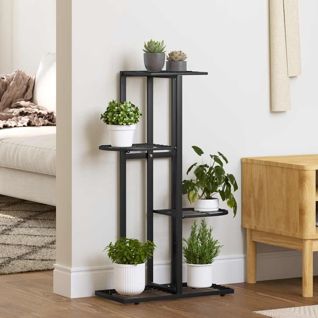 FMPGJLYH 4-Tier Metal Plant Stand, Tall Indoor Outdoor Flower Shelf for Living Room, Garden, Balcony, Modern Rectangular Display Rack, Black