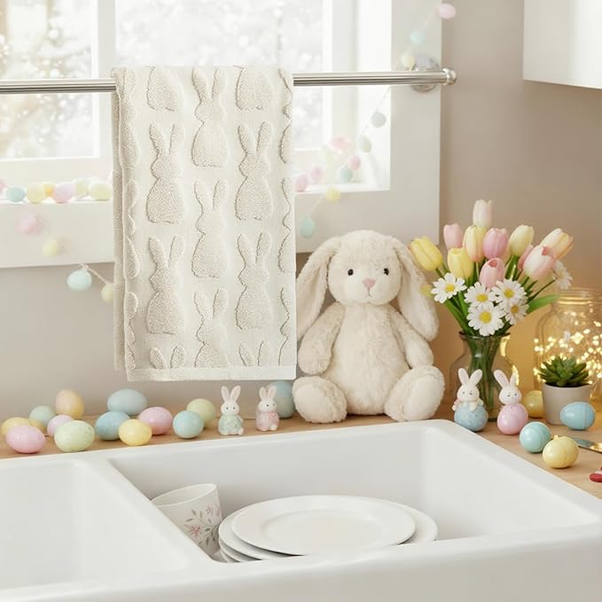 Artoid Mode 1 Pc Beige 3D Rabbit Jacquard Easter Hand Towels