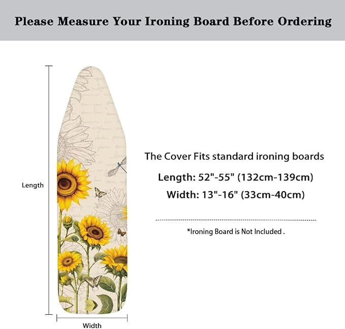 Sunflower Ironing Board Pad, Butterfly Ironing Board Cover 15" x 54" Scorch