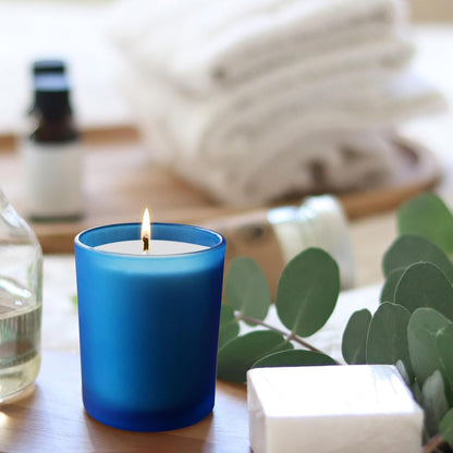 SHOWIN 10 OZ Thick Candle Jars for Making Candles 15 Pcs, Empty Jars with Wood Lids for Candle Making, Sample Container, Frosted Blue