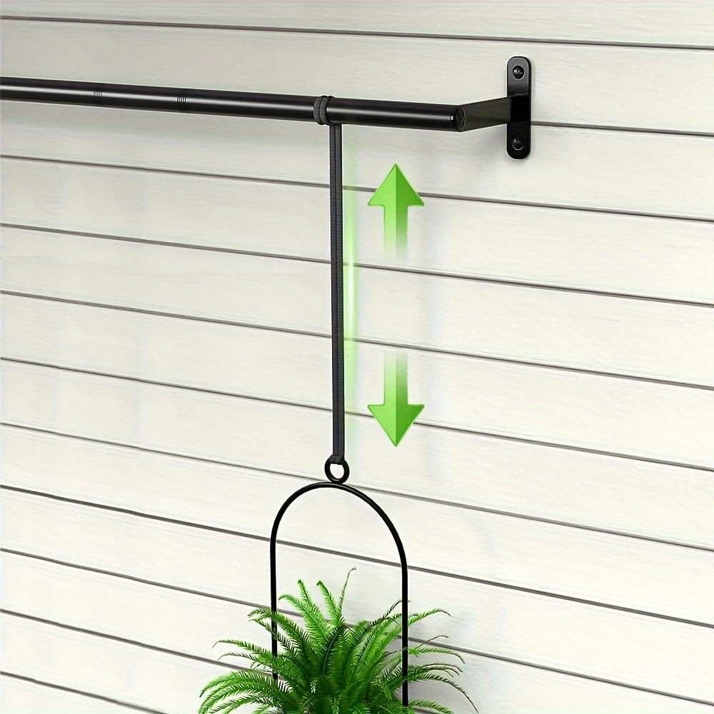 Metal Adjustable Hanging Flower Pots Set with 4 Plastic Pots, Indoor and Outdoor Wall Plant Hanger with Nylon Rope for Windows and Ceiling Herb Garden, 41.4-48 Inches, White and Black
