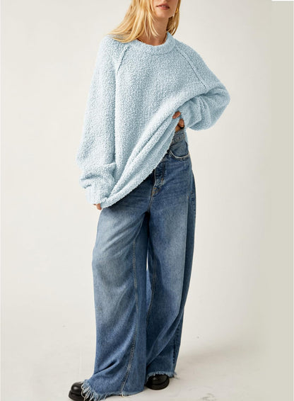 Beaully Women's Oversized Long Sleeve Crewneck Fuzzy Knit Warm Sweaters 2025 Fall Pullover Sweater Tops