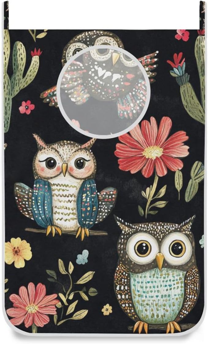 Black Owls Cactus Butterfly Hanging Laundry Hamper Door Hampers Bag Basket