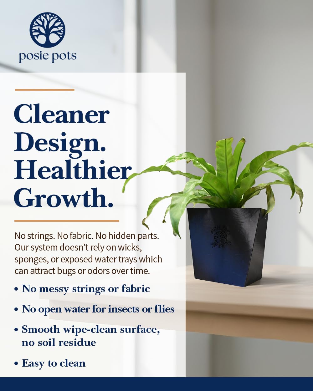 POSIE3DPRINTS Posie Pot Medium Twisted Square - Self Watering Planter 5x5 Inch - Indoor Plant Pot with 30 Day Reservoir - 3D Printed Bioplastic - No Guilt Plant Care - Made in USA, Black