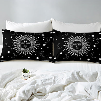 Feelyou Sun and Moon Fitted Sheet Boho Exotic Bedding Set for Kids Boys Girls Teens Decor Bohemian Celestial Bed Sheet Set Black White Hippie Design Bed Cover No Flat Sheet 2Pcs Twin Size