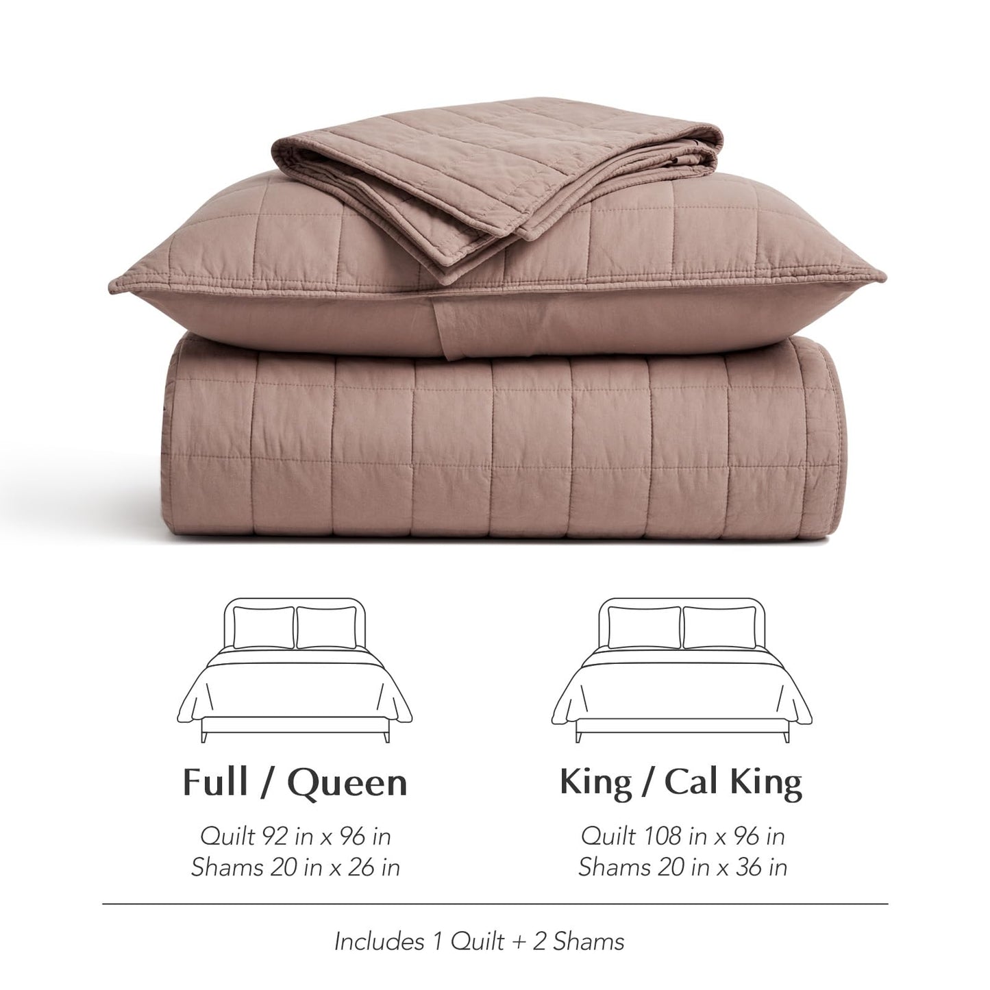 EVERGRACEHOME 100% Cotton Box Stitch Quilt Bedding Set King Size 3 Pieces, Garment-Washed Lightweight Soft Cozy Coverlet, Oversized Quilted Bedspread Sets with 2 Shams for All Season, Clay