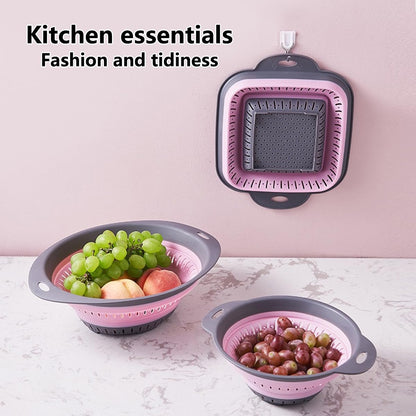 Collapsible Colander and Strainer,Silicone Strainer Colanders & Food Strainers,for Vegetable and Fruit, Kitchen Essentials (2, White, 1.3L+2.5L)