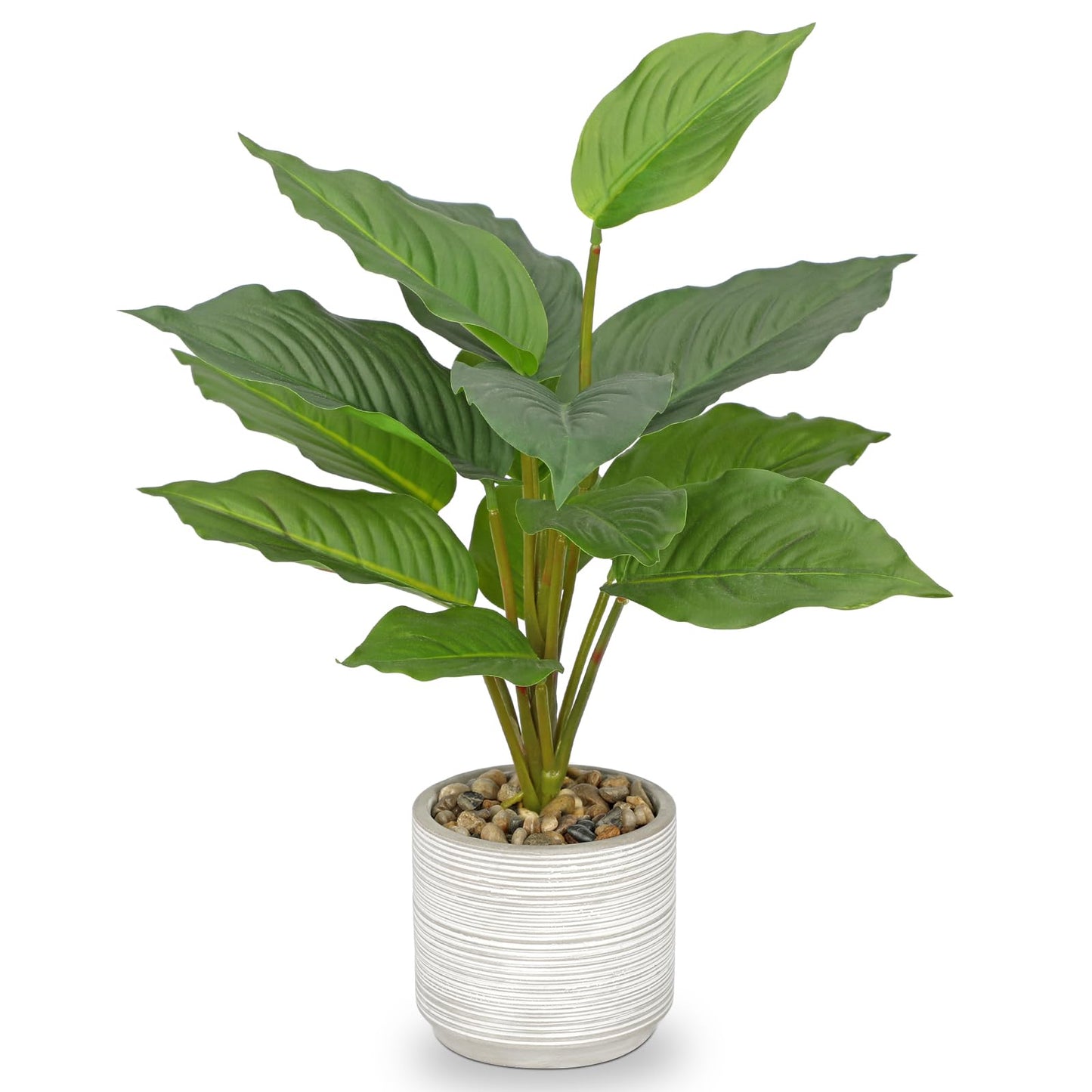 Small Fake Plants Indoor 14.5 Inch Potted Plant Artificial Decor 12 Leaves Faux Plant with Cement Pot Silk House Plants for Home Office Bathroom Kitchen Farmhouse Table Centerpieces Shelf Decor