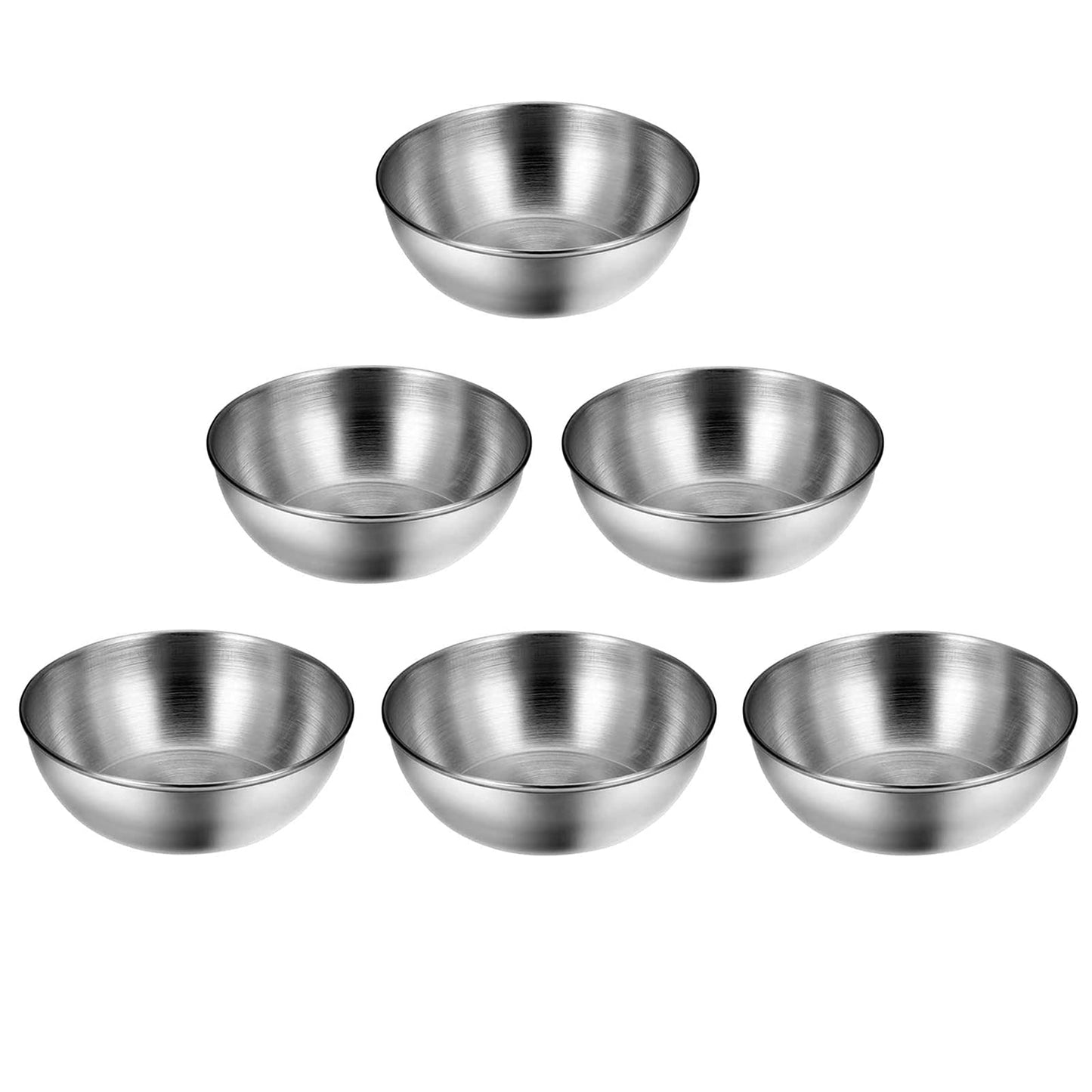 Lomoker Small Stainless Steel Bowls, 3.3 oz Mini Prep Bowl, Soy Sauce Dish, Dipping Sauce Cups, Reusable Metal Ramekins, Oven & Dishwasher Safe, Set of 6, Silver