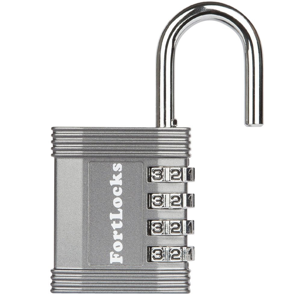 FortLocks Padlock - 4 Digit Combination Lock for Gym Outdoor & School Locker, Fence, Case & Shed – Heavy Duty Resettable Set Your Own Combo – Waterproof & Weatherproof (4 Pack - Silver)