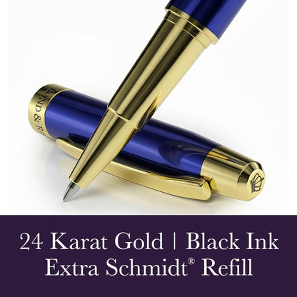 Bond & Regent 24 Karat Gold Luxury Rollerball Pen - Fancy Executive Professional Writing Gift Set for Men & Women, Nice Pens, Royal Blue