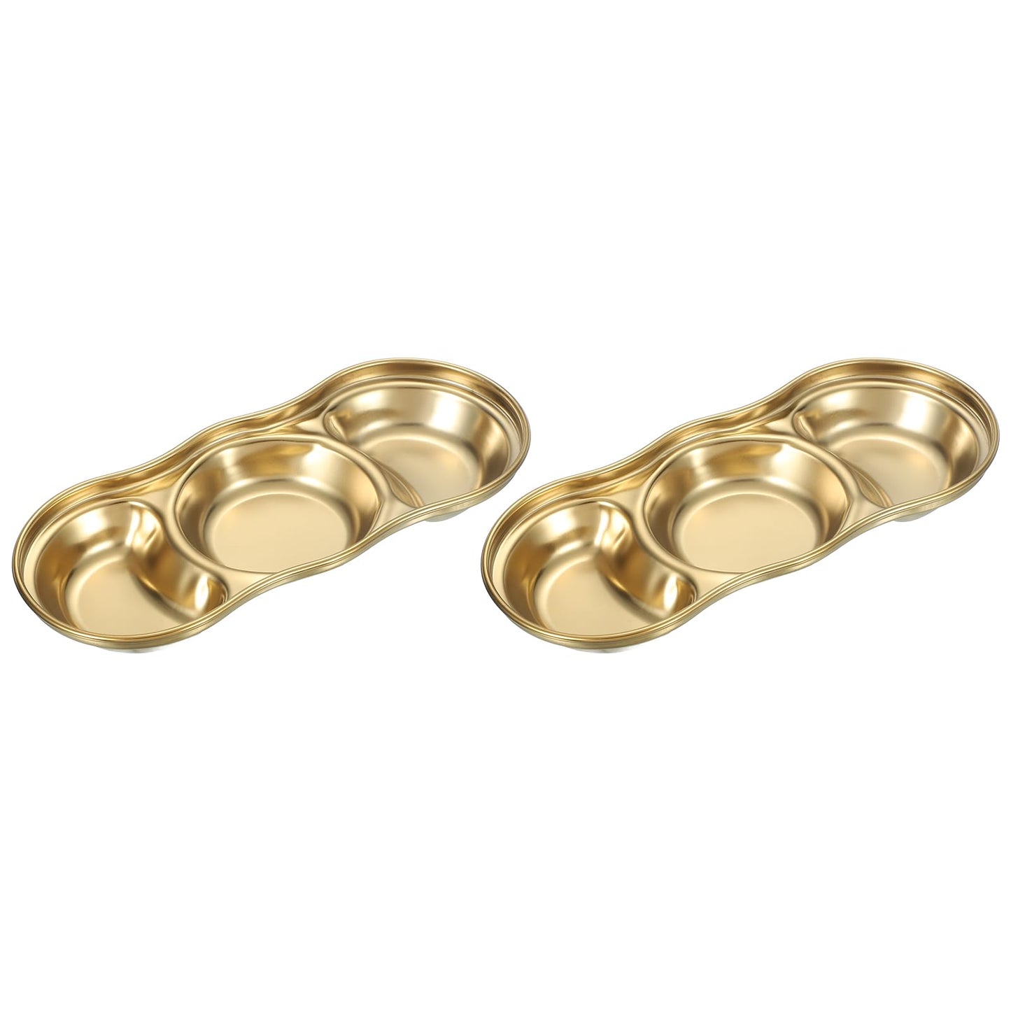 uxcell 3 Inch Mini Stainless Steel Sauce Dish, 2 Pcs Round Seasoning Bowls Appetizer Plates Condiment Bowl for Salad Side Dishes Sushi Dipping Ketchup, Gold 3-Compartment
