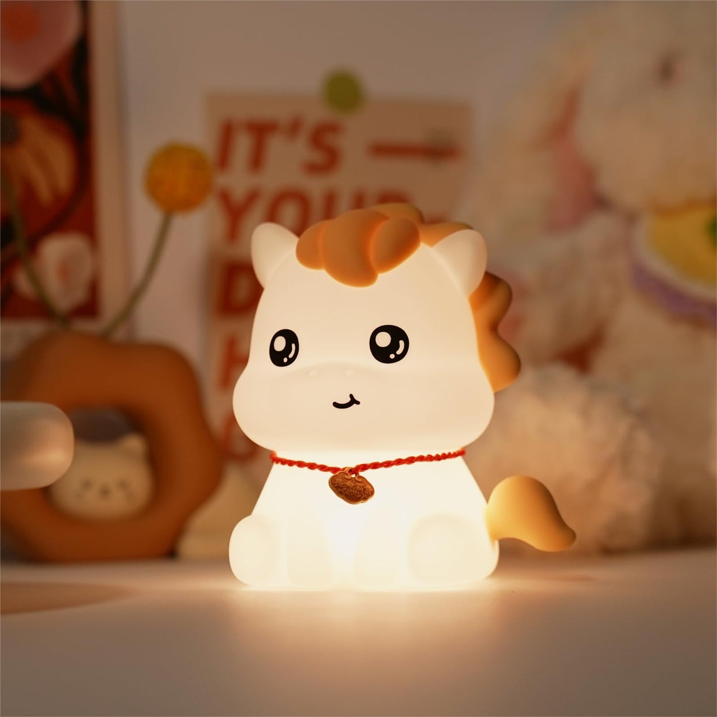 Yesinaly Rechargeable Silicone Cute Pony Night Light for Kids - Dimmable Touch Lamp for Nursery, Bedroom | Cute Baby Toddler Nightlight, Year of The Horse Gift (2026)